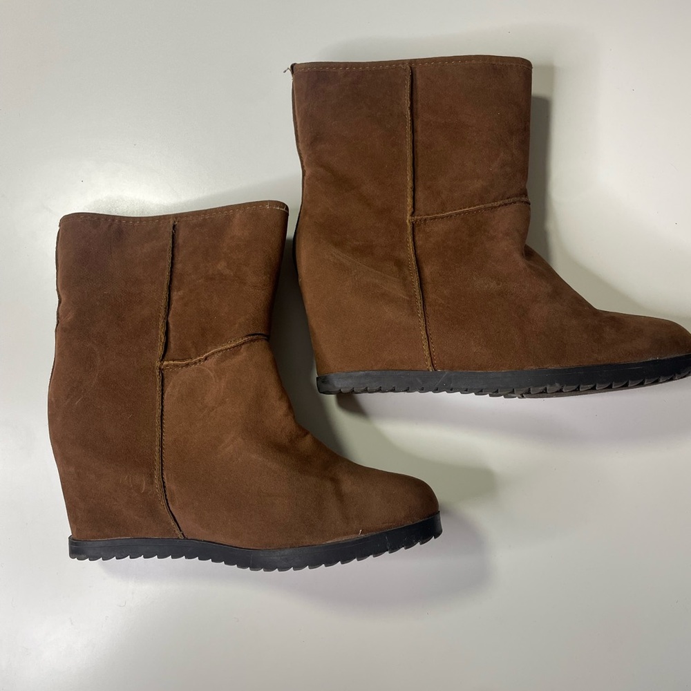 Sugar Brown Suede Wedge Boots
